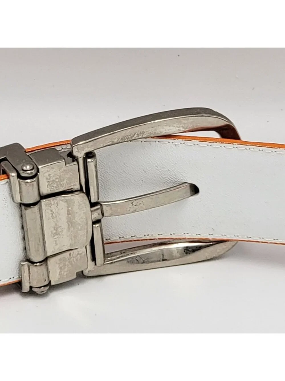 Orange Crocodile-Embossed Genuine Leather Belt With Silver-Tone Buckle